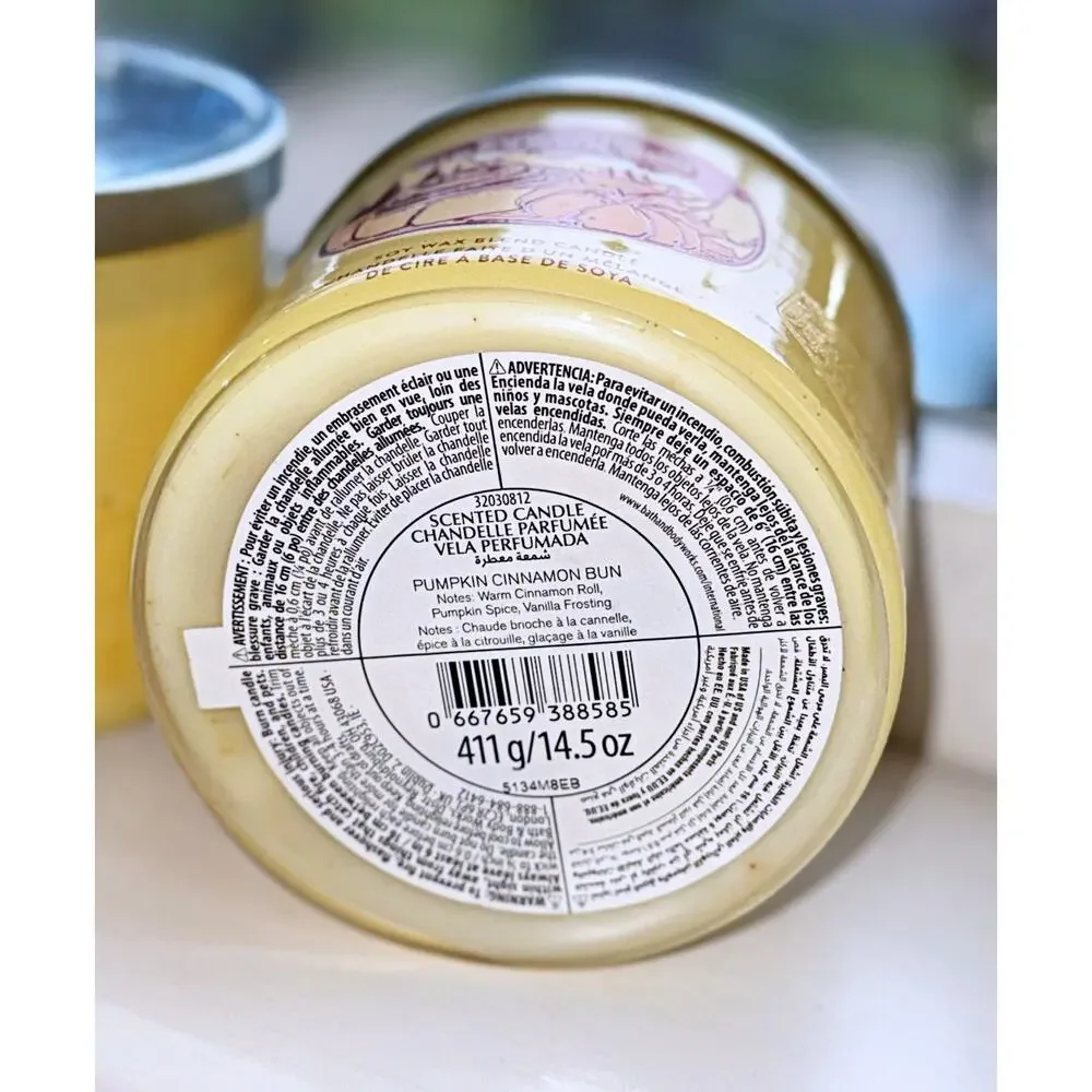 Lot of 2 Bath & Body Works Pumpkin Cinnamon Bun Large 3-Wick Candle 14.5oz